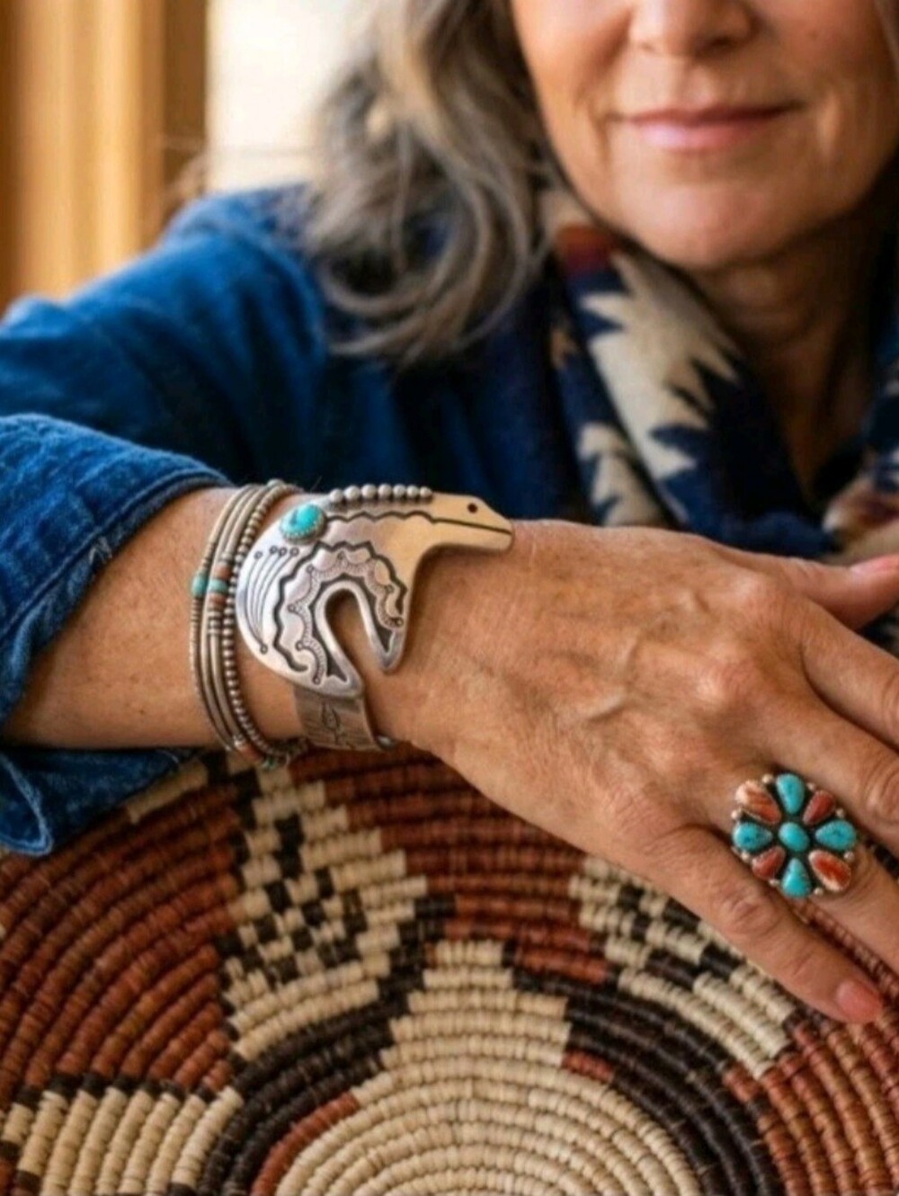 Hand Crafted Turquoise Accent Statement Necklace with Silver Details